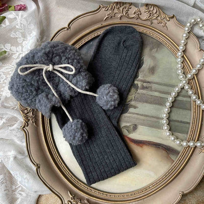 Lolita Pompons Baumwollstrümpfe mit Fleecebündchen