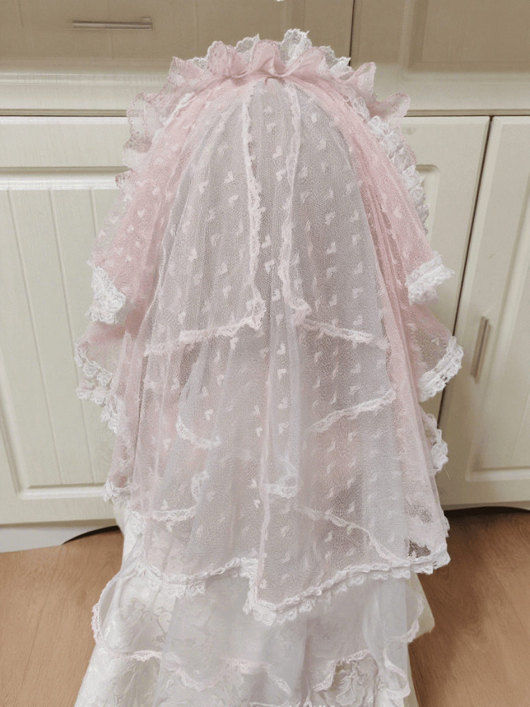 Pattern Heart White Pink Lolita Lace Veil