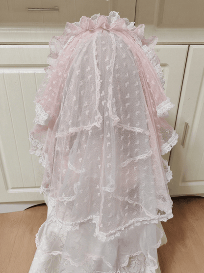 Pattern Heart White Pink Lolita Lace Veil