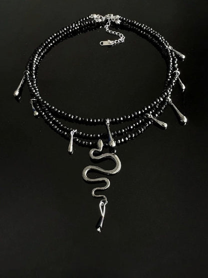 Snake Pendant Layered Beaded Necklace - YSHXS