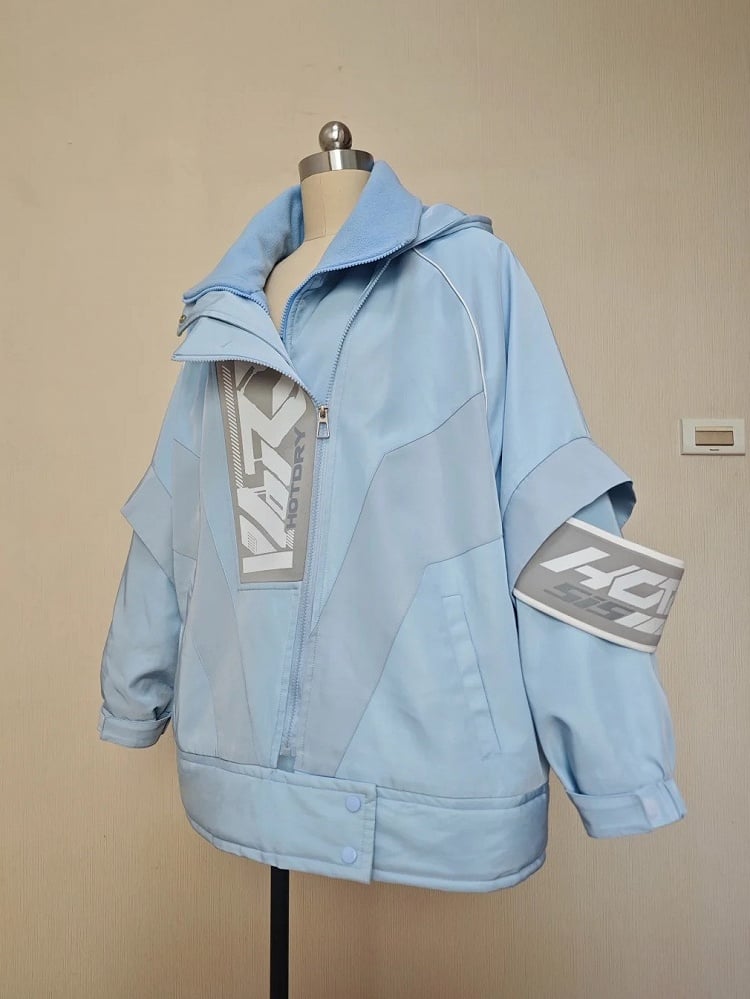 Kaiwai Matching Hooded Ear Warmers Cat Techwear - Full Clips Jacket + Two-Piece Leg Tenshi Cyberpunk Set Hair Blue Shorts