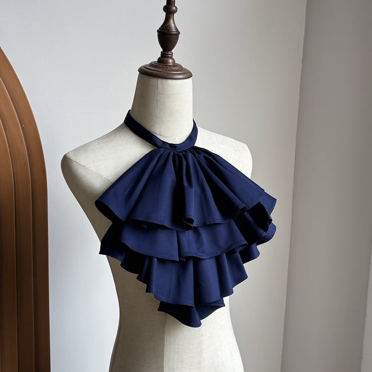 Tie Jabot Ruffle Black/Blue Layered