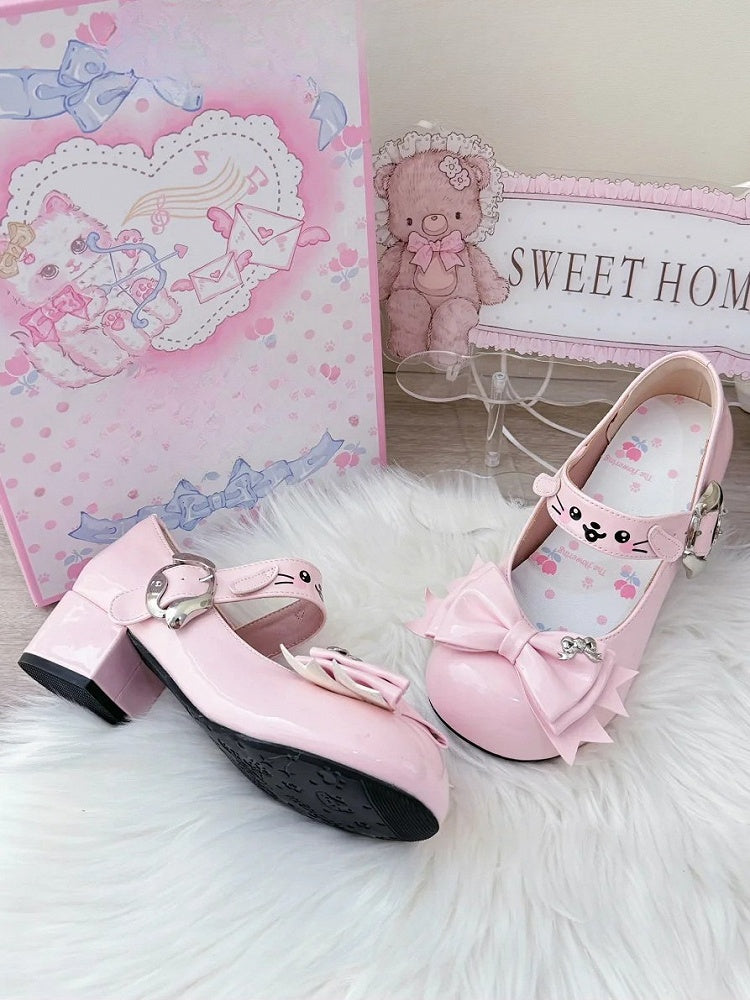 - Mid-heel Sweet Puppy Theme Mary with Dog Janes PU Lolita Pink