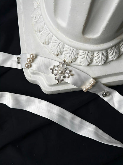 Rot/Weiß/Dunkelblau/Grau Gothic Lolita Taillengürtel mit Perlenverzierung