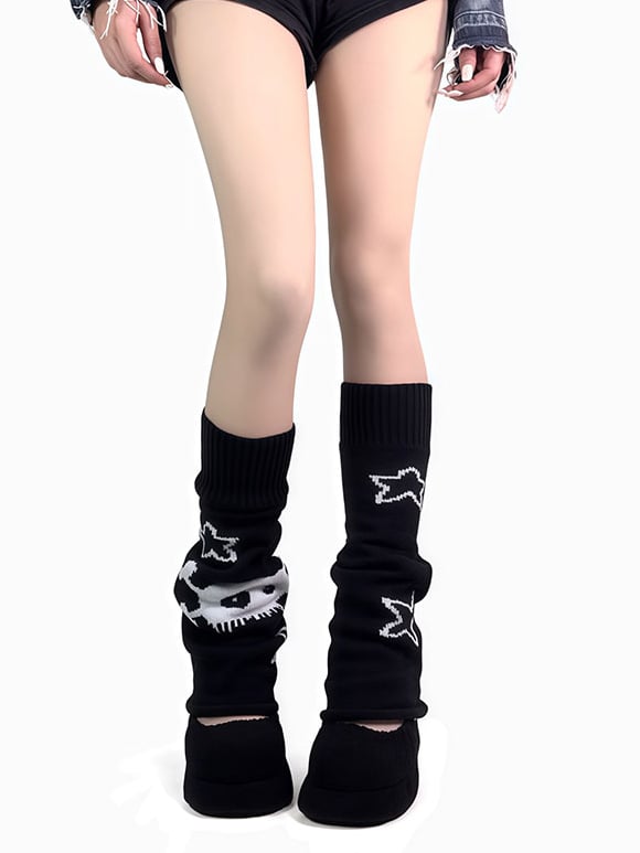 Jambières noires en tricot gothique avec étoile squelette