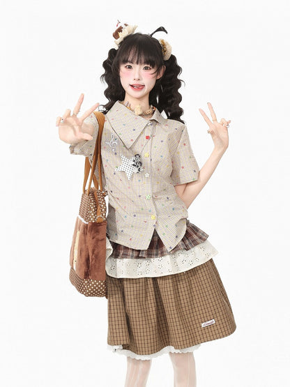 Asymmetric Star Print Shirt with Music Note Pendant - Languid Park