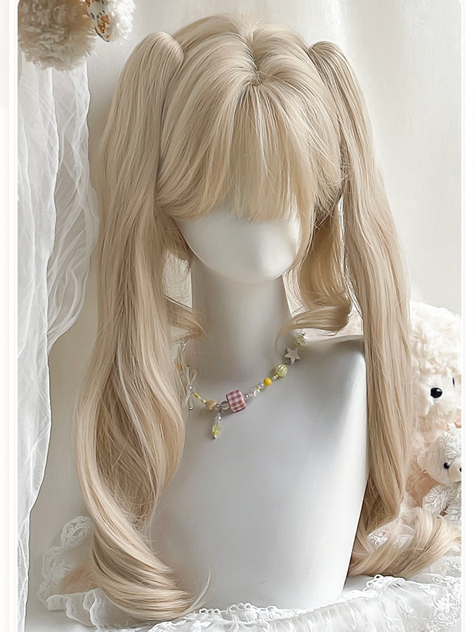 60CM カーリーショート + クリップポニーテール ブロンド ローマン ダブルクロー バングス付き 30CM ウィッグ