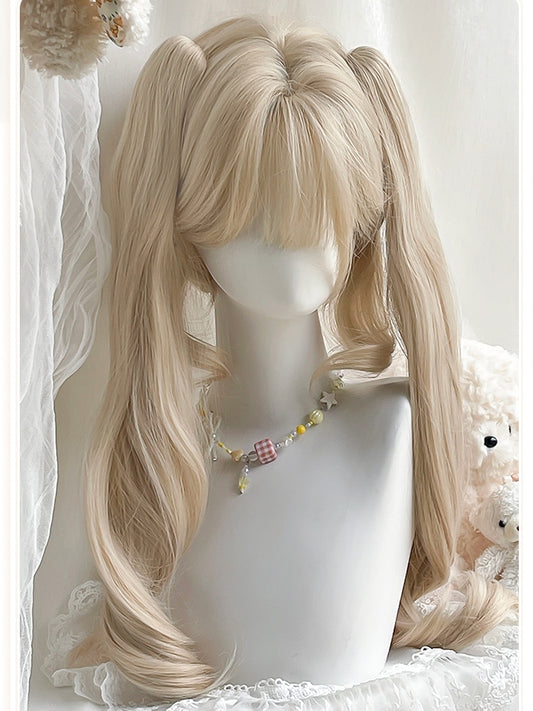 60CM カーリーショート + クリップポニーテール ブロンド ローマン ダブルクロー バングス付き 30CM ウィッグ