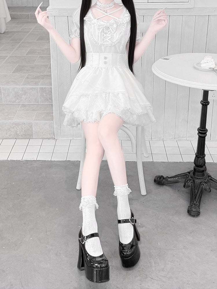 Ryousangata White High-Waisted Lace Skirt - Jiuniang Cherry