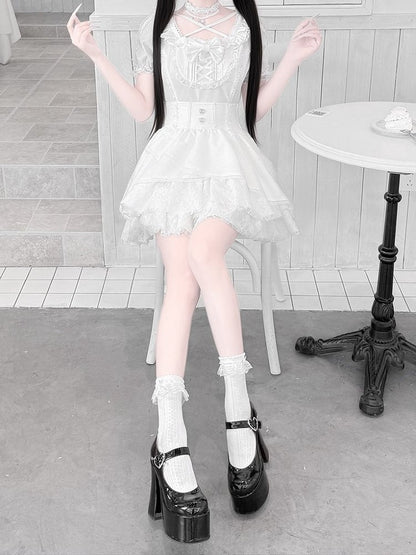 Ryousangata White High-Waisted Lace Skirt - Jiuniang Cherry