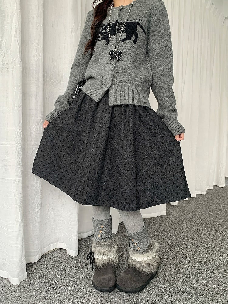 Side Zip Polka-dot Skirt with Hidden Gray at A-line