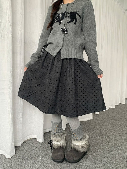 Side Zip Polka-dot Skirt with Hidden Gray at A-line