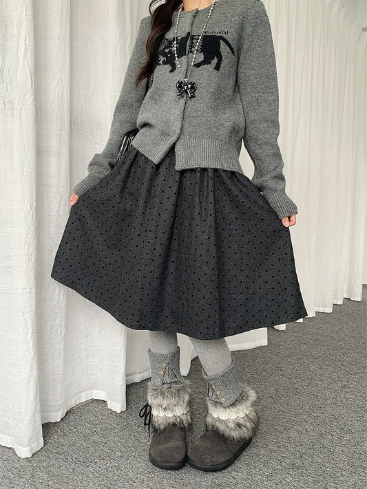 Side Zip Polka-dot Skirt with Hidden Gray at A-line