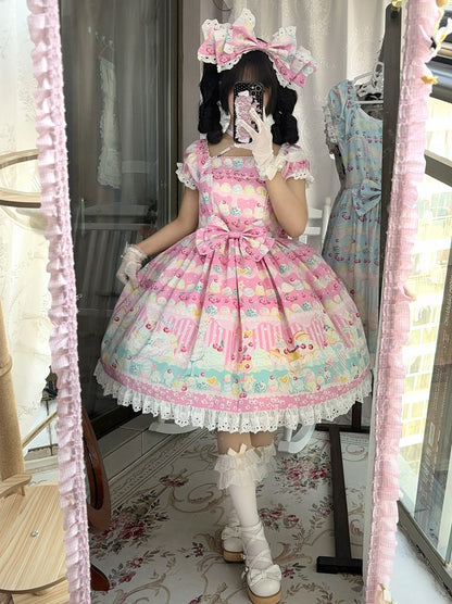 Pink Ice and Summer Lolita Sweet Cream Print Kirschkleid