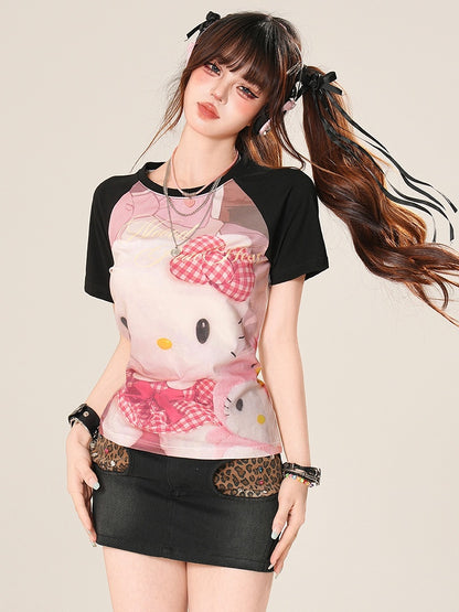 Glamorous Fashion Leopard Decorated Black Gyaru Rhinestone