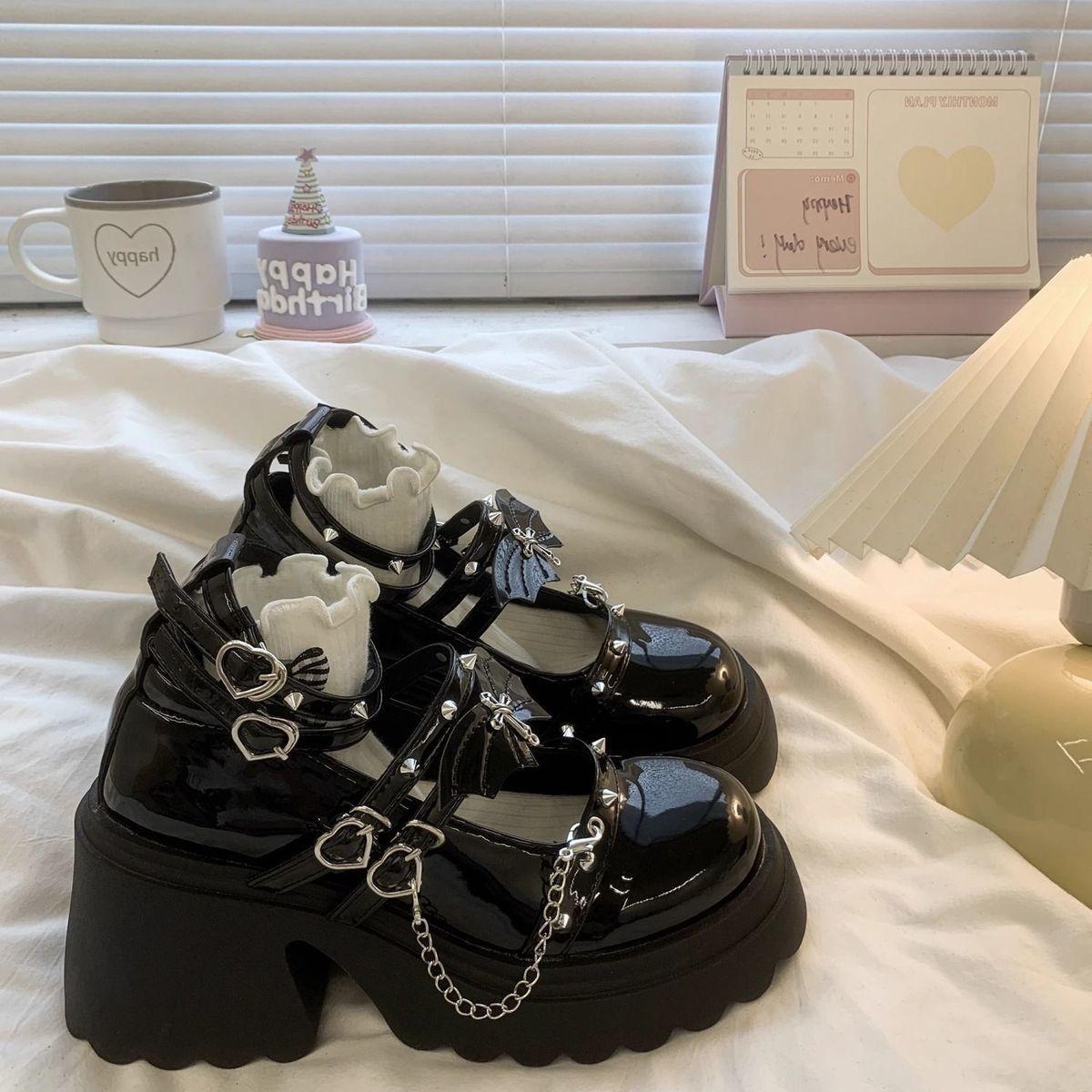 Dark Bat Y2K Punk Block-Heel Mary Jane Shoes – Gyaru Lolita Subculture Style