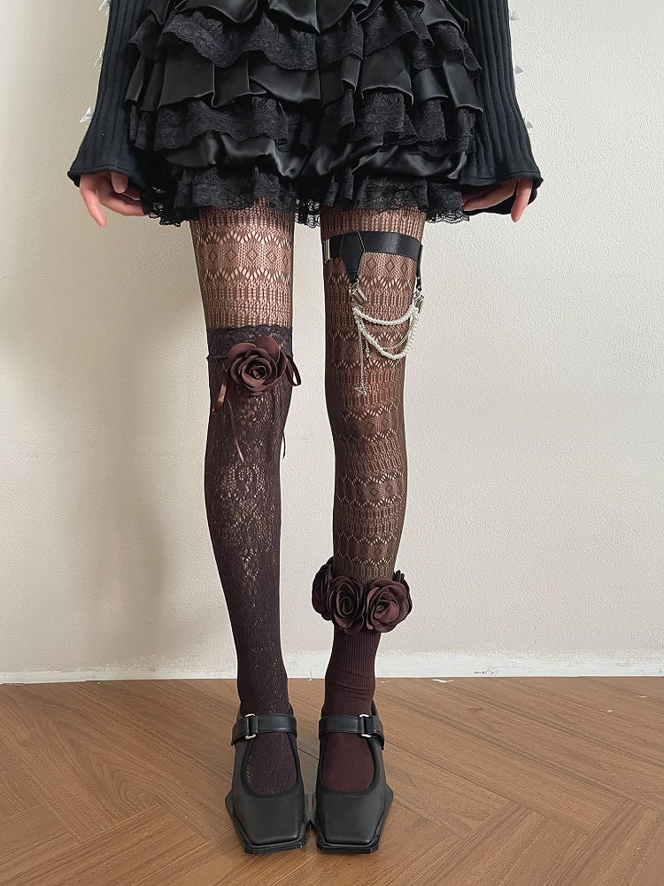 Cut-out Brown Pattern Tights Hexagonal