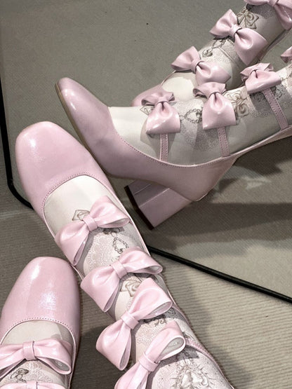 Pink Lolita Square Toe Boots with Back Zip, 6.5CM/3CM Heel - EvilStar