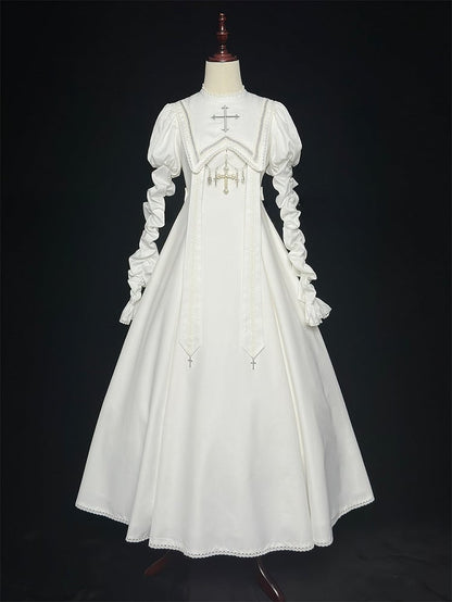 Halloween Cross Sleeves Juliette Embroidery White Leg-of-Mutton Dress / Outfits Nun Lolita