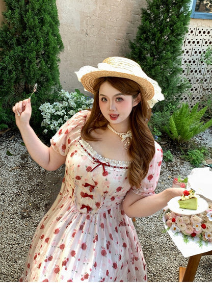 Plus Size Sweet Rose Print Maxi Dress with Lace & Bow - Hard Candy