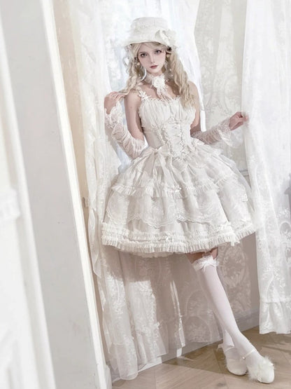 Lace Classic Bow Accents Trim Elegant Boned and Corset Rose White Top Lolita with
