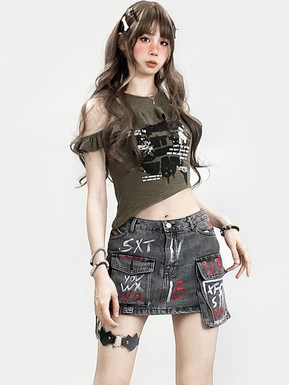 Rock Glamorous Print Bittersüß Verzierte Taschen Buchstabe Grau