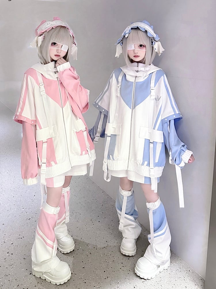 Wärmer mit Druckknopfverstellung und Techwear-Manschette in Rosa mit Bein in Weiß