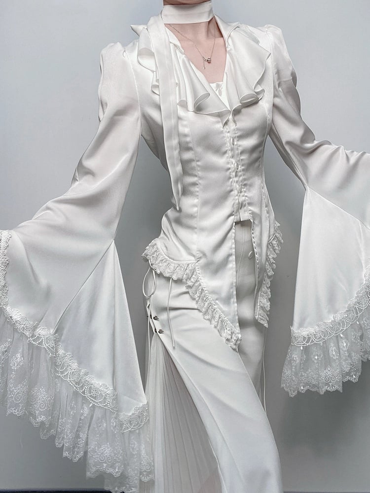 Shirt Trim Lolita Ouji Sleeves And Split-tail Bell Lace Gothic With White
