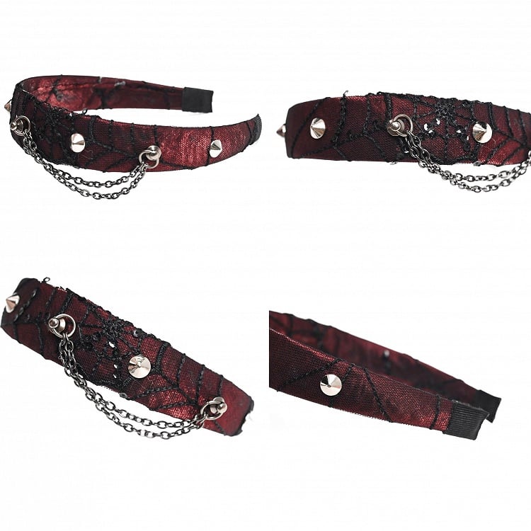 KC Chain Web Gothic Red Rivet Spider Detail Metal