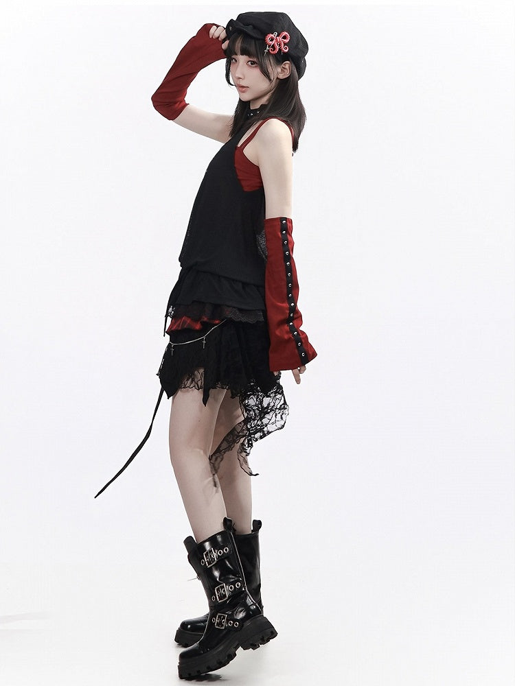 Studded Halter Peplum Top with Skeleton Print - PINK SAVIOR