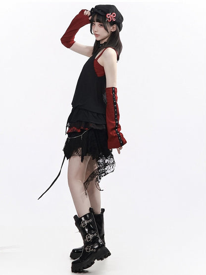 Studded Halter Peplum Top with Skeleton Print - PINK SAVIOR