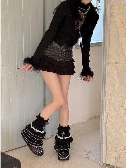 Gothic Ruffled Cross Layered Embellishments with Warmers Leg