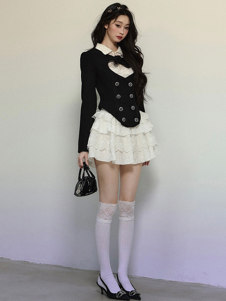 ブラックハート型カットアウトクロップドウールジャケット