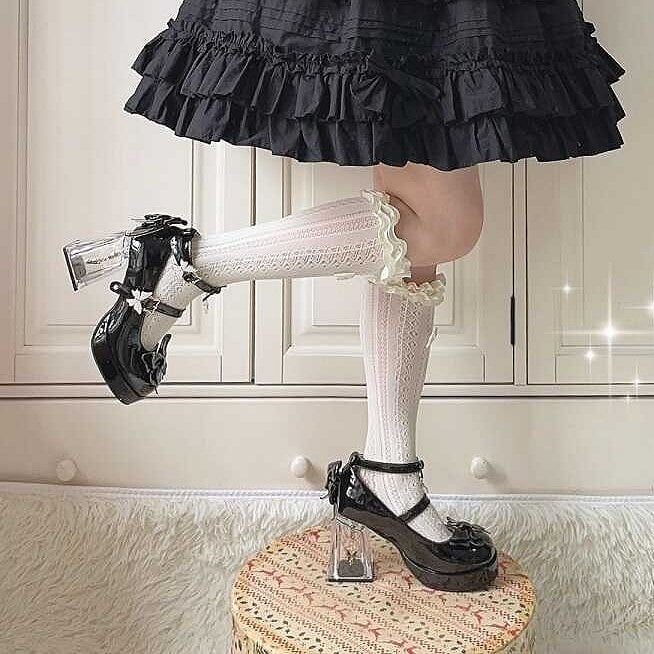 Decor Butterfly with High Rhinestone Black Platform Lolita Details Hime Heels