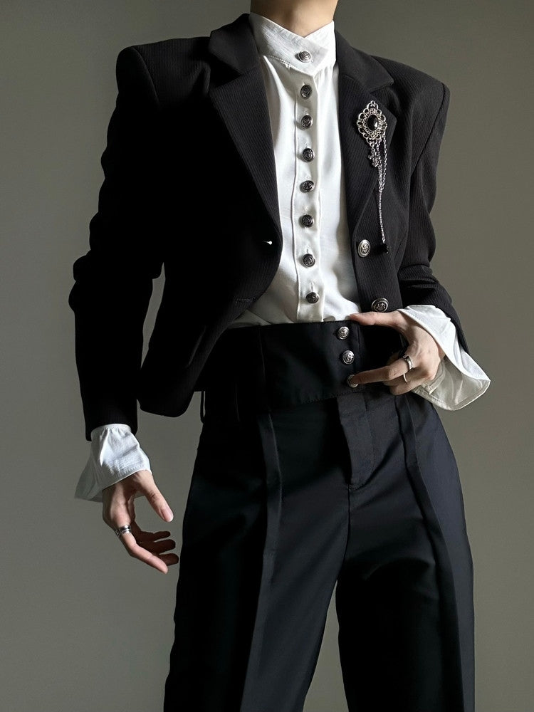 Black Waist Cinching Prince Blazer – Notched Collar Button Front | ASAE