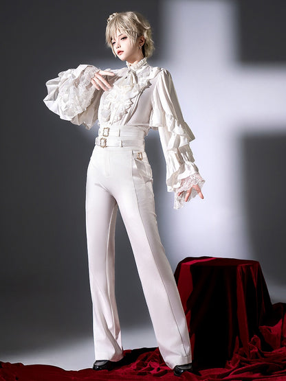 White Ruffle Neck Prince Ouji Long Sleeve Shirt - Every Page of Poetry