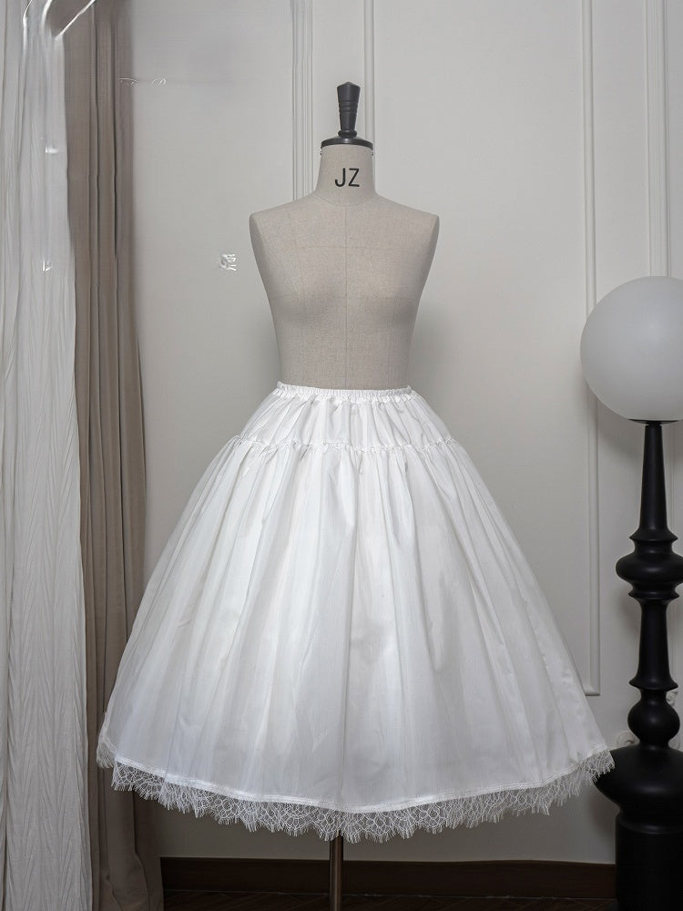 Classic Ivory Puff-Sleeve OP Gown with Sash & Lace Accents - Sleepless Unanswered