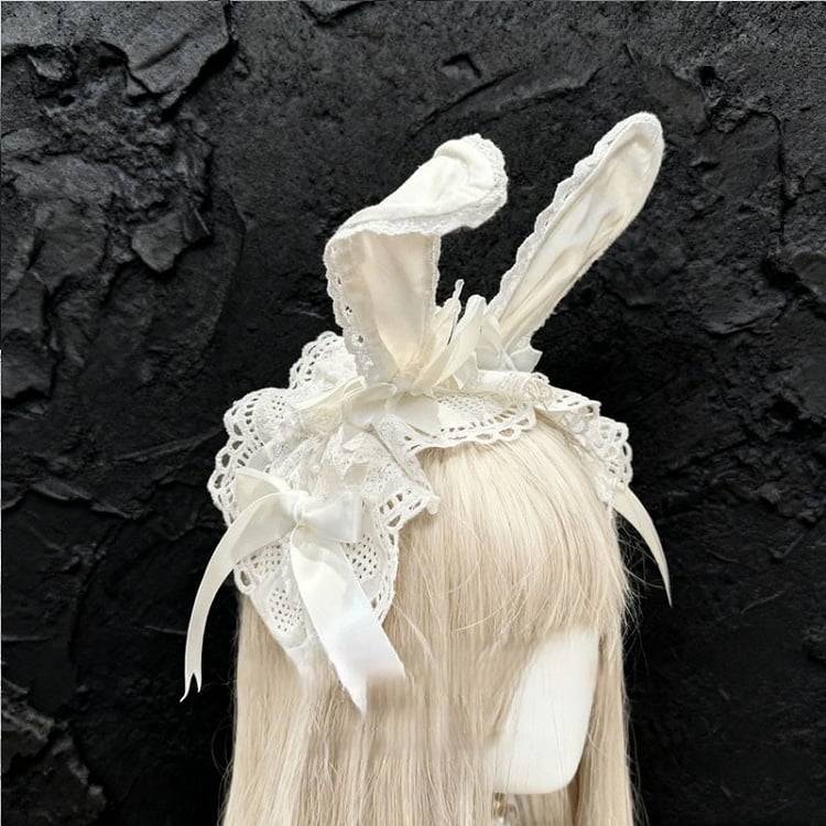 Ear Bow Bunny Sweet KC Lace with Lolita Accents White