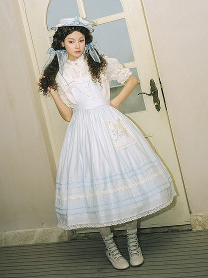 Dress and Sailor Accent Blue with Lace Light Overall Trim Pocket Lolita