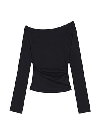 Sleeve Knit Top Rhinestone One-Shoulder Long Black Y2K
