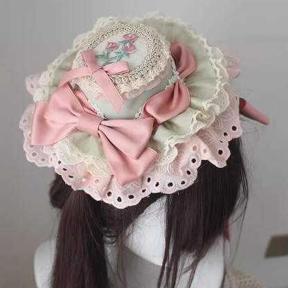 Floral Embroidery Lace Trim Top Hat