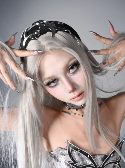 Y3K Futuristische schwarze Cyberpunk-Metallkette KC Fashion