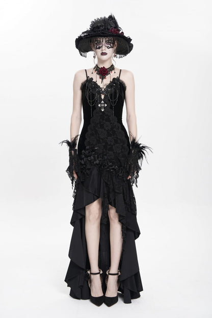 Black Cross Ruffled Floral Embroidered Chain Gothic Slip Dress