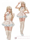 Apron Embroidered Pink Cutlery with Bubble Design Overall Skirt Blue
