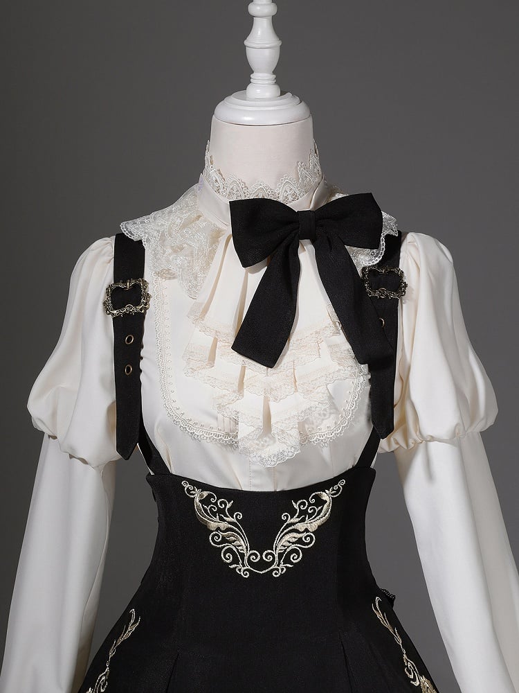 Jabot Top Black + Overall Juliette Shirt High Skirt Elegant Cropped Waist Sleeves Collar Lolita