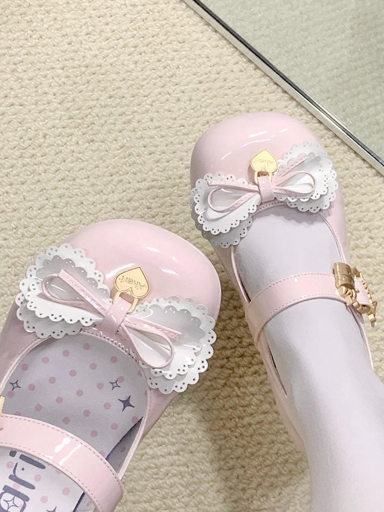 Multi-layer Cake Bows Light Pink Buckle Low Heels with Sweet