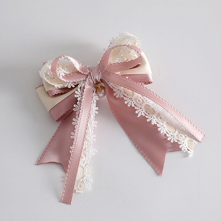 Bowknot Beige With Bead Pink Lace Cute Hairclip Charm