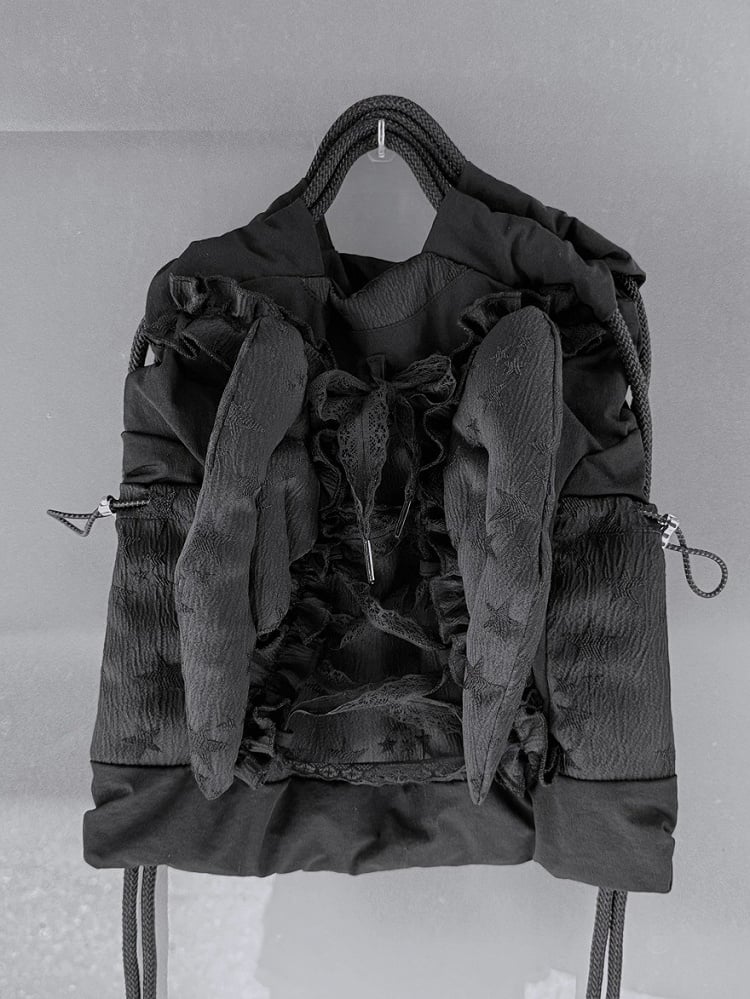 Wing Drawstring Shoulder Bag with Ruffle - PICKYBONE