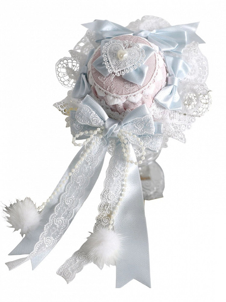 Pink Accents Blue Layered Fluffy Pearl Light Mini Lace with Hat