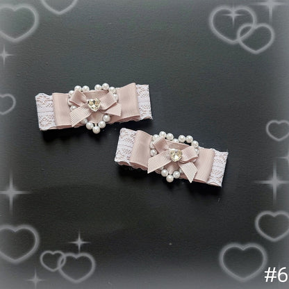 7-Style With Bow - Rhinestone Pink Jirai Hairclips Kei